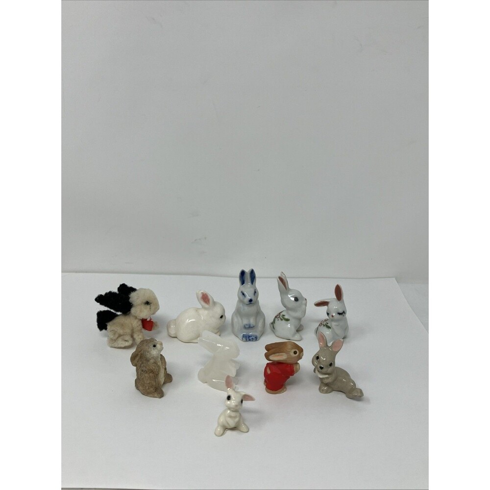 Lot Rabbits Miniatures Figurines Porcelain Ceramic Resin Stone Plush Lot Of 10